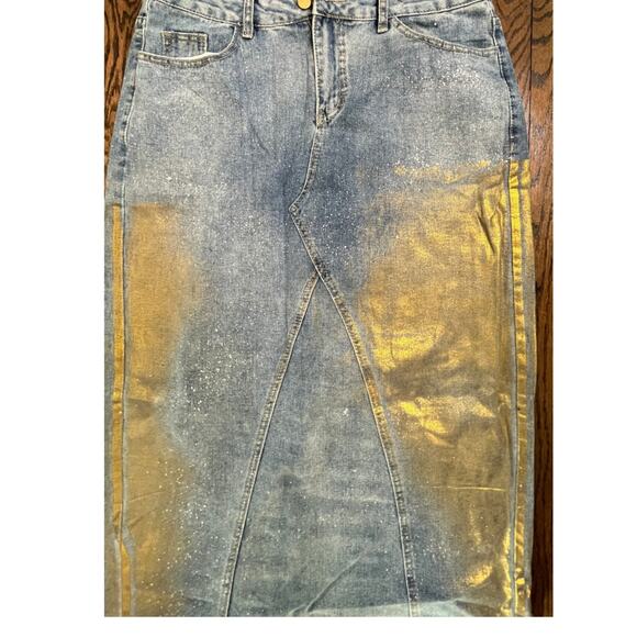 Xplusware Gold Metallic Denim Maxi Skirt – Size Large - Picture 4 of 12